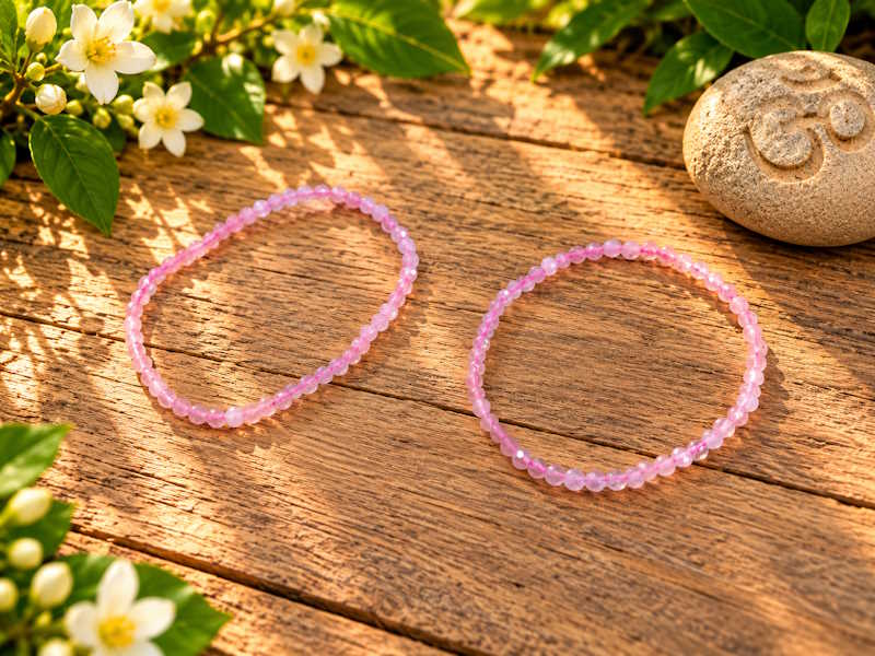 Pulsera Cuarzo Rosa bola facetada